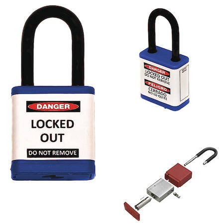 Zing 700KD-BLUE - Lockout Padlock, Keyed Different, Aluminum, Blue, 1 1/2 in Shackle Height, 1 1/2 in Body Width