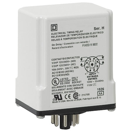 Schneider Electric 9050JCK2F30V14 - Time Delay Relay, Octal, Off Delay, 1 Functions 24 V AC/DC, DPDT