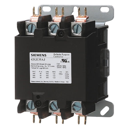 Siemens 42GE35AH - Definite Purpose Magnetic Contactor, 440 V-480 V AC, 3 P, Non-Reversing, 3 Phase, Screw