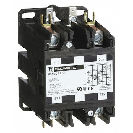 Square D 8910DPA62V02 - Definite Purpose Magnetic Contactor, 120 V AC, 2 P, Non-Reversing, 1 Phase, Box Lug & Quick Connect