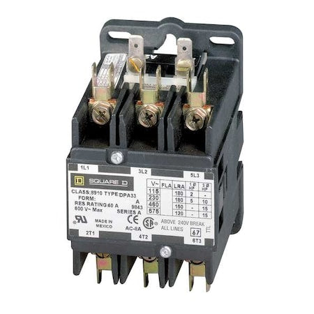 Square D 8910DPA93V14 - Definite Purpose Magnetic Contactor, 24 V AC, 3 P, Non-Reversing, 3 Phase, Box Lug & Quick Connect