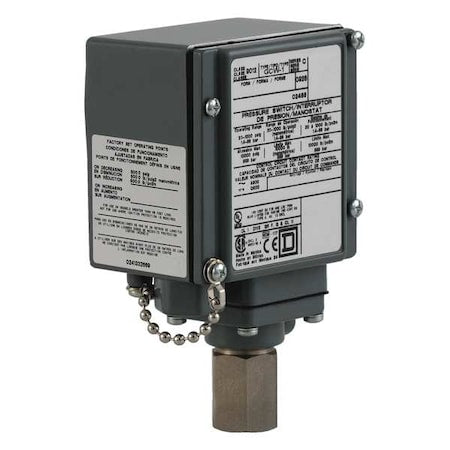 Telemecanique Sensors 9012GCW1 - Pressure Switch, Standard, SPDT, 1 Ports, 1/4-18" FNPT, 20 to 1000 psi Range, Aluminum