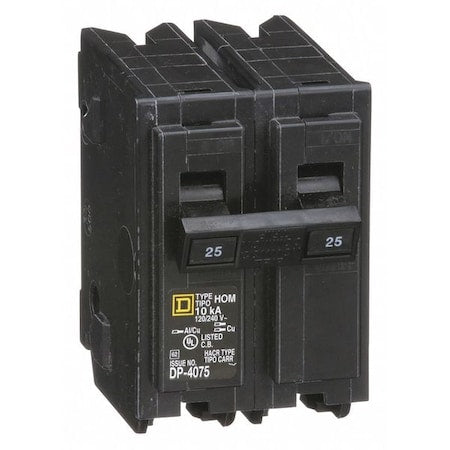 Square D HOM225 - Miniature Circuit Breaker, HOMELINE Series, 25 A, 2 Pole, 240 V AC, 10k A at 240 V AC