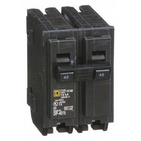 Square D HOM245 - Miniature Circuit Breaker, HOMELINE Series, 45 A, 2 Pole, 240 V AC, 10k A at 240 V AC