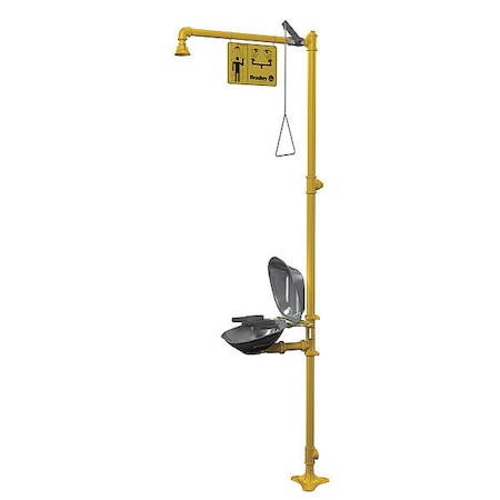 Bradley S19314DCFW - Shower with Eyewash, Floor Mount, Galvanized Steel Pipe, 94 1/8 in H, Stainless Steel Bowl, Yellow