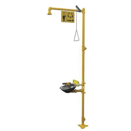 Bradley S19314BF - Shower with Eyewash, Floor Mount, Galvanized Steel Pipe, 94 1/8 in H, Stainless Steel Bowl, Yellow