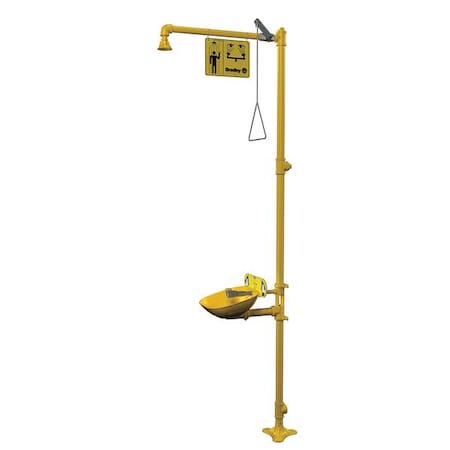 Bradley S19314EW - Shower with Eyewash, Floor Mount, Galvanized Steel Pipe, 94 1/8 in H, Plastic Bowl, Yellow