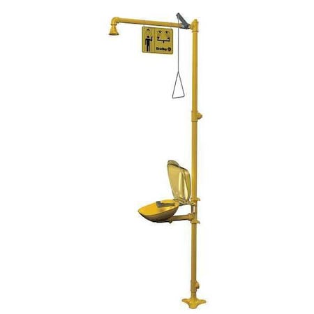 Bradley S19314PDC - Shower with Eyewash, Floor Mount, Galvanized Steel Pipe, 94 1/8 in H, Plastic Bowl, Yellow