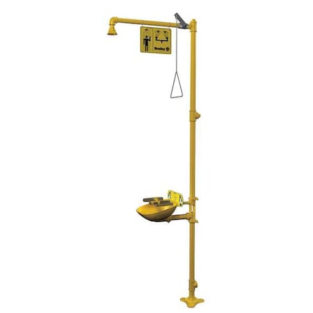 Bradley S19314FW - Shower with Eyewash, Floor Mount, Galvanized Steel Pipe, 94 1/8 in H, Plastic Bowl, Yellow