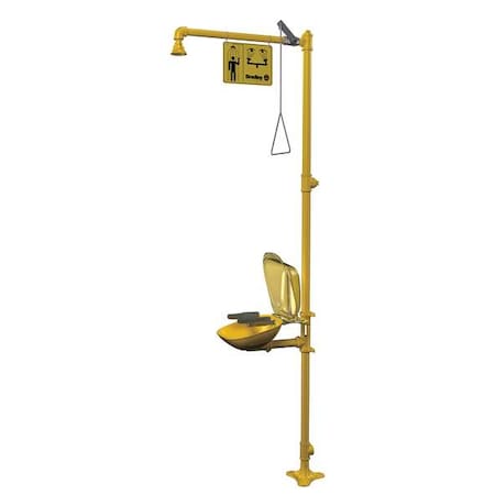 Bradley S19314PDCFW - Shower with Eyewash, Floor Mount, Galvanized Steel Pipe, 94 1/8 in H, Plastic Bowl, Yellow
