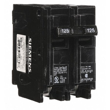 Siemens Q2125 - Miniature Circuit Breaker, Q Series, 125 A, 2 Pole, 120/240 V AC, 10k A at 120 V AC