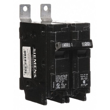 Siemens B220HH - Miniature Circuit Breaker, BL Series, 20 A, 2 Pole, 120/240 V AC, 65k A at 120/240 V AC