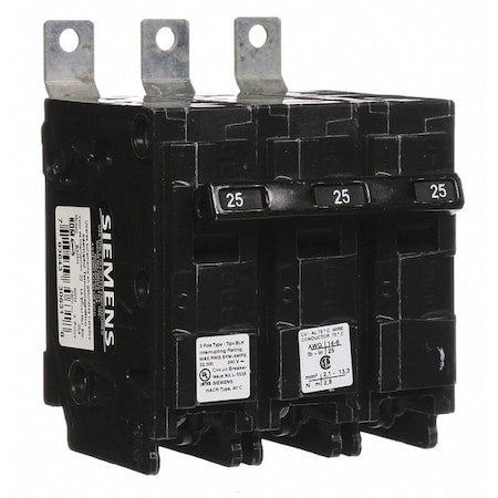 Siemens B325H - Miniature Circuit Breaker, BL Series, 25 A, 3 Pole, 240 V AC, 22k A at 240 V AC