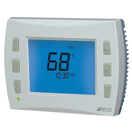 Peco T8532-IAQ - Low Voltage Thermostat, 7, 5-2, 5-1-1 Programs, 3 H, 2 C, Hardwired/Battery/Power Stealing, 24 VAC