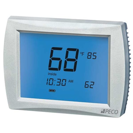 Peco T12532-001 - Programmable Thermostat, 7, 5-2, 5-1-1 Programs, 3 H, 2 C, Wall Mount, Hardwired/Battery, 24 VAC