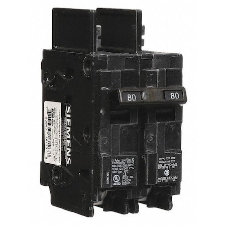 Siemens BQ2B080 - Miniature Circuit Breaker, BQ Series, 80 A, 2 Pole, 120/240 V AC, 10k A at 120/240 V AC