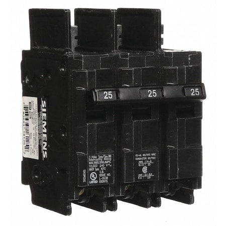 Siemens BQ3B025 - Miniature Circuit Breaker, BQ Series, 25 A, 3 Pole, 240 V AC, 10k A at 240 V AC