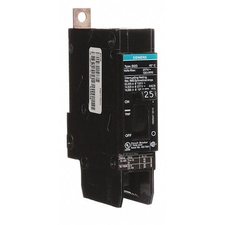 Siemens BQD125 - Miniature Circuit Breaker, BQD Series, 25 A, 1 Pole, 277 V AC, 14k A at 277 V AC