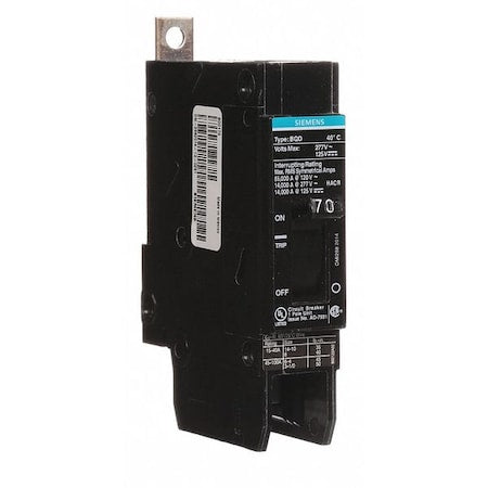Siemens BQD170 - Miniature Circuit Breaker, BQD Series, 70 A, 1 Pole, 277 V AC, 14k A at 277 V AC