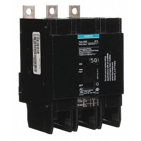 Siemens BQD350 - Miniature Circuit Breaker, BQD Series, 50 A, 3 Pole, 480 V AC, 14k A at 480 V AC