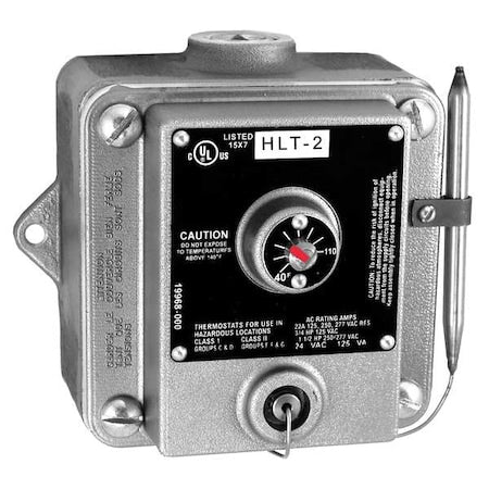 Columbus Electric HLT-2-G - Hazardous Location Line Volt Mechanical Thermostat, Heat or Cool, 40 to 110 F, 24 to 277 V AC, 1 C/1 H