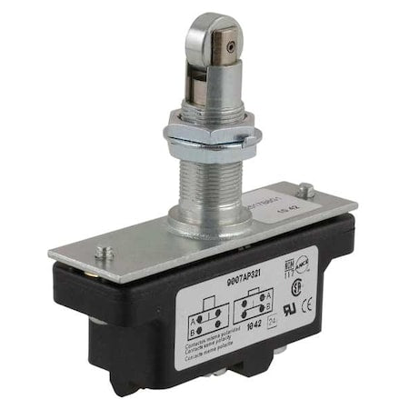 Telemecanique Sensors 9007AP321 - Snap Action Switch, Panel Mount, Plunger, Roller Actuator, 1 NC/1 NO, 15 A at 600 V AC Contact Rating