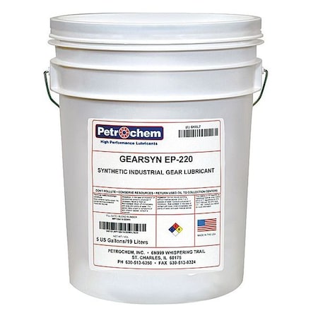 Petrochem GEARSYN EP-220-005 - Lubricant, 5 gal, Pail, Synthetic Base, 500 Degrees F Max Op Temp, Clear, GEARSYN Series