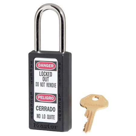 Master Lock 411KAS3BLK - Lockout Padlock, Keyed Alike, Thermoplastic, Black, 1 1/2 in Shackle Height, 1 1/2 in Body Width