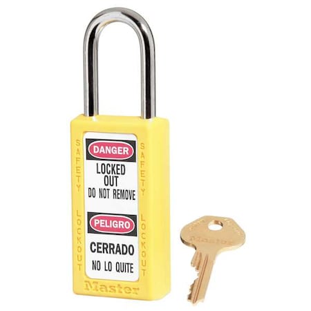 Master Lock 411KAS12YLW - Lockout Padlock, Keyed Alike, Thermoplastic, Yellow, 1 1/2 in Shackle Height, 1 1/2 in Body Width
