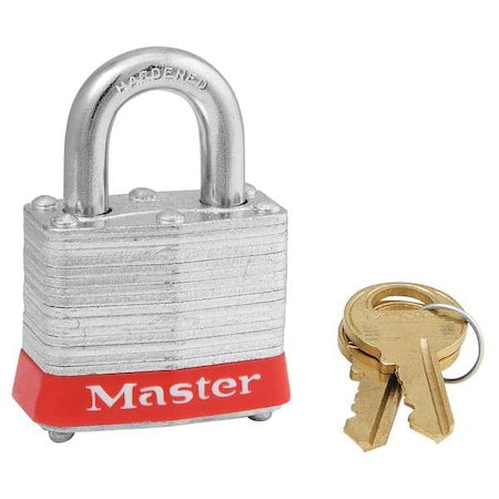 Master Lock 3KAS3RED - Lockout Padlock, Keyed Alike, Steel, Red, 9/16 in Shackle Height, 1 9/16 in Body Width, 3 PK