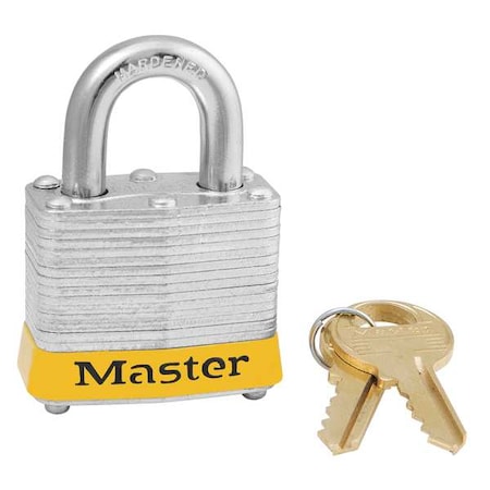 Master Lock 3KAS6YLW - Lockout Padlock, Keyed Alike, Steel, Yellow, 9/16 in Shackle Height, 1 9/16 in Body Width, 6 PK