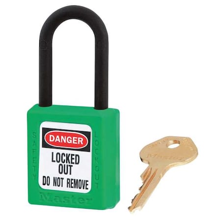 Master Lock 406KAS6GRN - Lockout Padlock, Keyed Alike, Thermoplastic, Green, 1 1/2 in Shackle Height, 1 1/2 in Body Width