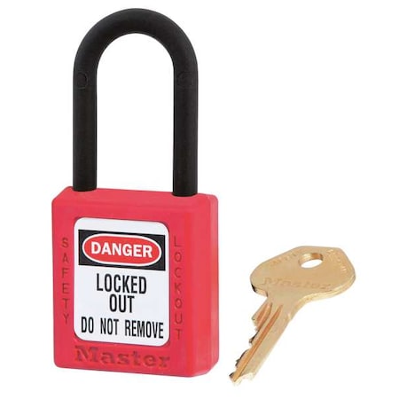 Master Lock 406KAS3RED - Lockout Padlock, Keyed Alike, Thermoplastic, Red, 1 1/2 in Shackle Height, 1 1/2 in Body Width