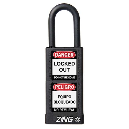 Zing 7077 - Lockout Padlock, Keyed Alike, Aluminum, Black, 1 1/2 in Shackle Height, 1 1/2 in Body Width