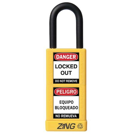 Zing 7078 - Lockout Padlock, Keyed Different, Aluminum, Yellow, 1 1/2 in Shackle Height, 1 1/2 in Body Width
