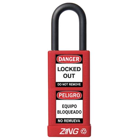 Zing 7070 - Lockout Padlock, Keyed Different, Aluminum, Red, 1 1/2 in Shackle Height, 1 1/2 in Body Width