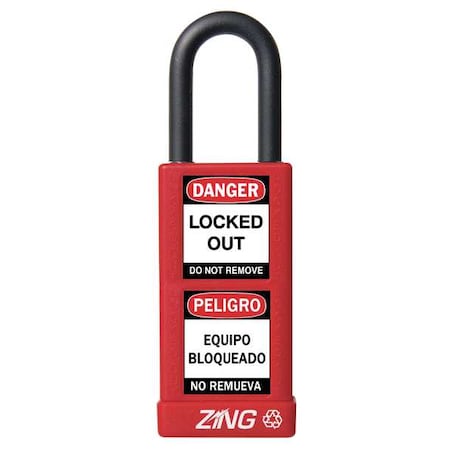 Zing 7071 - Lockout Padlock, Keyed Alike, Aluminum, Red, 1 1/2 in Shackle Height, 1 1/2 in Body Width