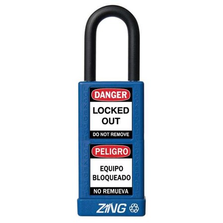 Zing 7072 - Lockout Padlock, Keyed Different, Aluminum, Blue, 1 1/2 in Shackle Height, 1 1/2 in Body Width