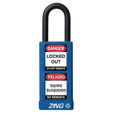 Zing 7073 - Lockout Padlock, Keyed Alike, Aluminum, Blue, 1 1/2 in Shackle Height, 1 1/2 in Body Width