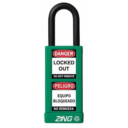 Zing 7075 - Lockout Padlock, Keyed Alike, Aluminum, Green, 1 1/2 in Shackle Height, 1 1/2 in Body Width