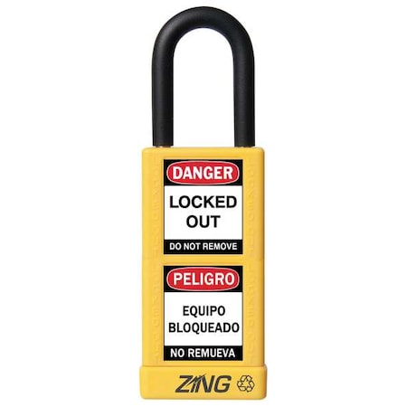 Zing 7079 - Lockout Padlock, Keyed Alike, Aluminum, Yellow, 1 1/2 in Shackle Height, 1 1/2 in Body Width