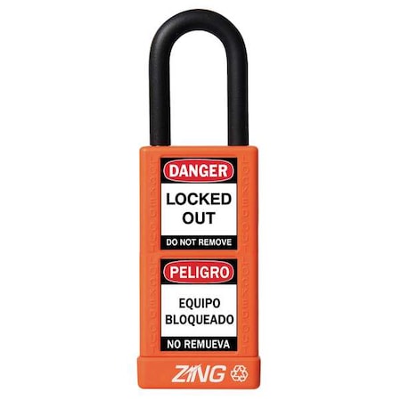 Zing 7083 - Lockout Padlock, Keyed Alike, Aluminum, Orange, 1 1/2 in Shackle Height, 1 1/2 in Body Width