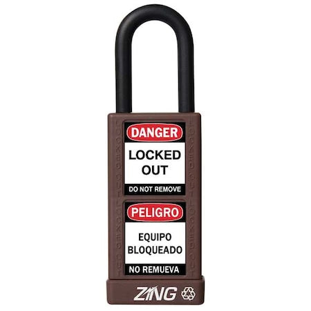 Zing 7084 - Lockout Padlock, Keyed Different, Aluminum, Brown, 1 1/2 in Shackle Height, 1 1/2 in Body Width