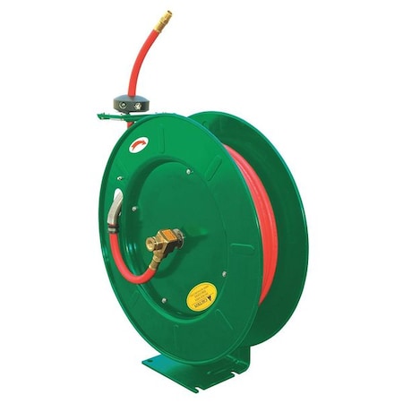 Speedaire 6WA69 - Spring Return Hose Reel, 1/4 in Hose Diameter, 50 ft Length, 300 psi Max. Pressure, Brass, Green