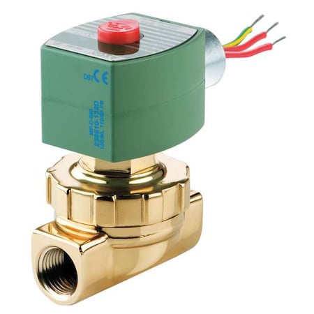 Asco 8263H305 - Solenoid Valve, 2-Way, 2-Position, Normally Closed, 3/8 in Pipe Size, 120 V AC, Compact, Brass, PTFE