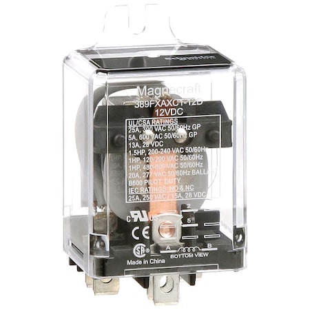 Schneider Electric 389FXAXC1-12D - Flange Mount, Enclosed Power Relay, Square, 25 A, 5 Pins, Quick Connect