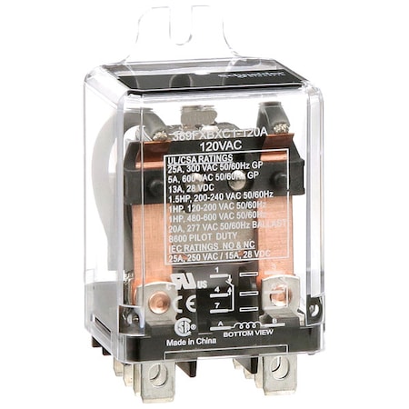 Schneider Electric 389FXBXC1-120A - Flange Mount, Enclosed Power Relay, Octal, 25 A, 8 Pins, Quick Connect