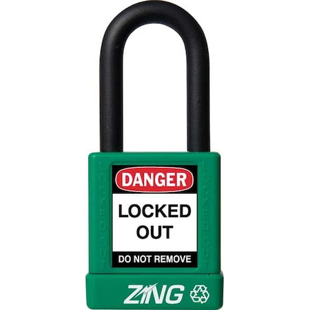 Zing 7034 - Lockout Padlock, Keyed Different, Aluminum, Green, 1 1/2 in Shackle Height, 1 1/2 in Body Width
