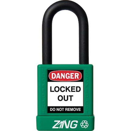 Zing 7035 - Lockout Padlock, Keyed Alike, Aluminum, Green, 1 1/2 in Shackle Height, 1 1/2 in Body Width