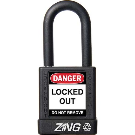 Zing 7036 - Lockout Padlock, Keyed Different, Aluminum, Black, 1 1/2 in Shackle Height, 1 1/2 in Body Width